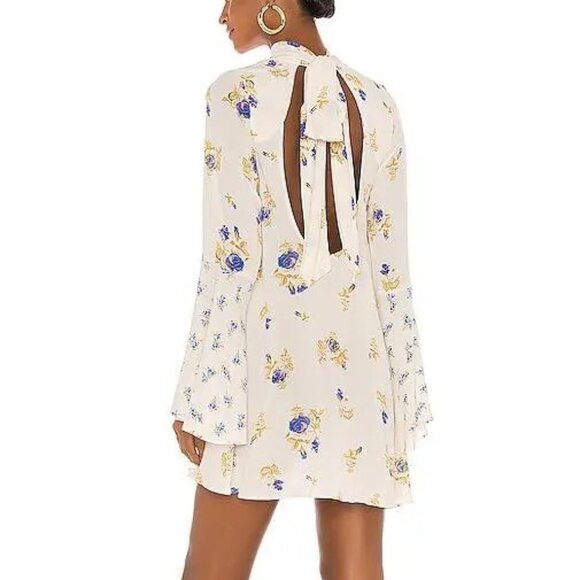 Free People Floral Mock Neck Mini Dress NWT L Ivory Cream Backless - Picture 2 of 15